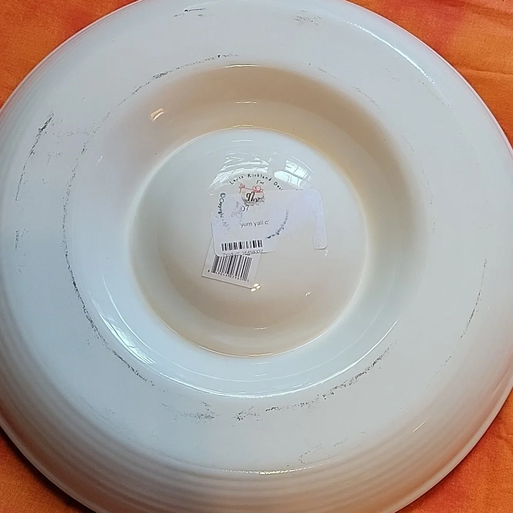 Glory Haus Chip and Dip Ceramic Serving Bowl Yum Y'all White Green Black